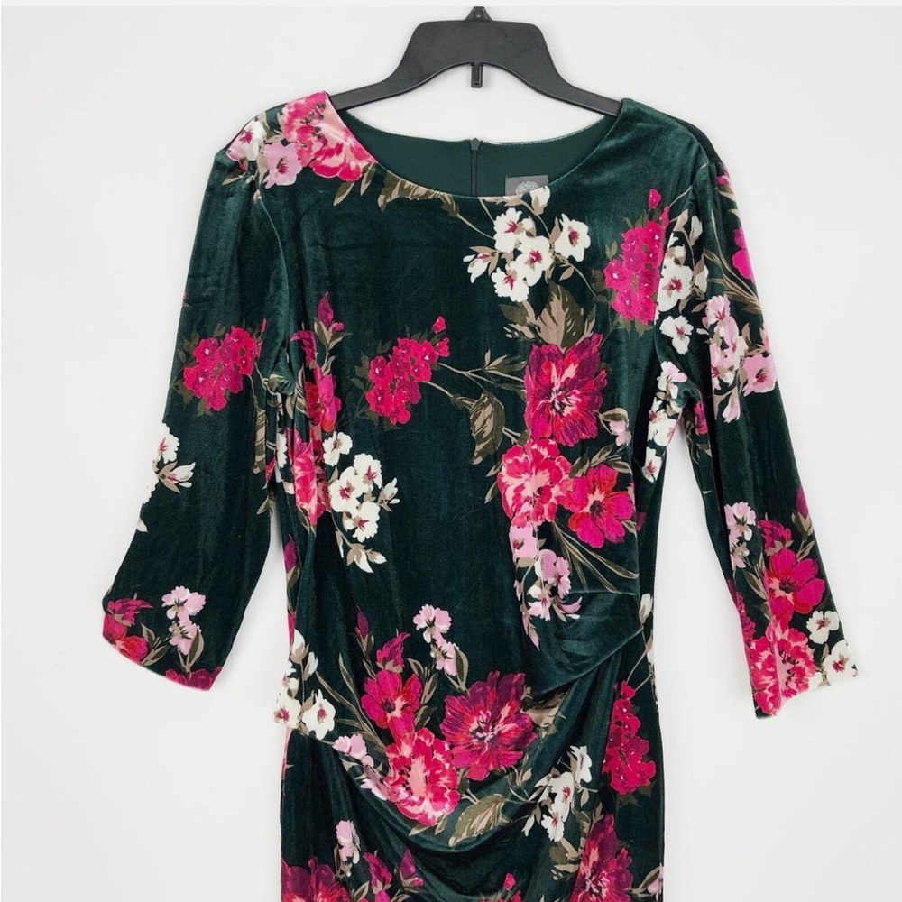 Vince Camuto Womens Floral Velvet Bodycon Dress 8 Green Multi Long Sleeve NWOT